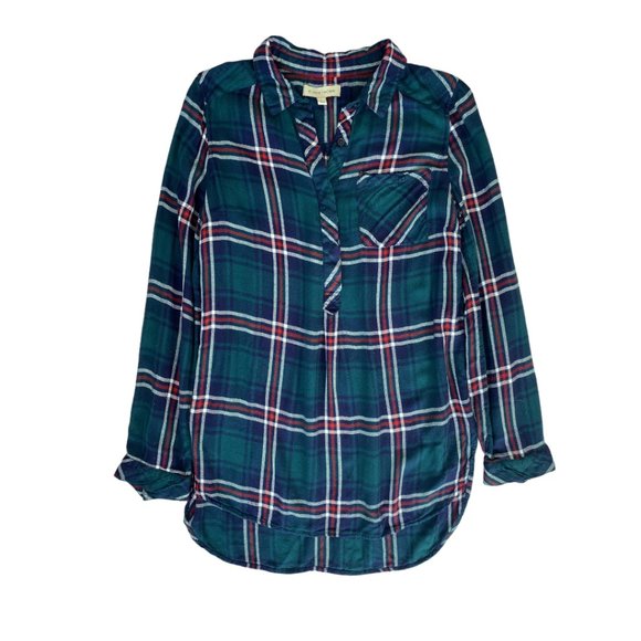 41 Hawthorn Plaid 1/4 Button Up Long Sleeve Blouse - Picture 2 of 6